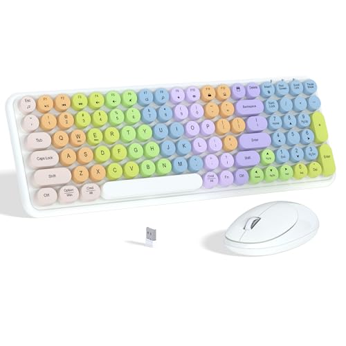 Links9+ Colorful Wireless Keyboard Mouse Combo, Gradient Rainbow Colors 100 Keys and 2.4GHz Optical Mouse Connection for Windows, Mac, Laptop, PC, Desktop (White Colorful) - Image 1