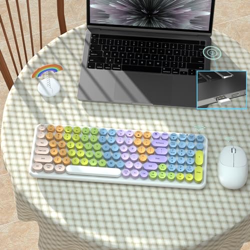 Links9+ Colorful Wireless Keyboard Mouse Combo, Gradient Rainbow Colors 100 Keys and 2.4GHz Optical Mouse Connection for Windows, Mac, Laptop, PC, Desktop (White Colorful) - Image 5