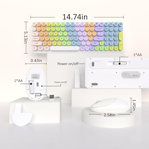 Links9+ Colorful Wireless Keyboard Mouse Combo, Gradient Rainbow Colors 100 Keys and 2.4GHz Optical Mouse Connection for Windows, Mac, Laptop, PC, Desktop (White Colorful) - Image 3
