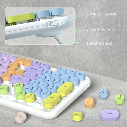 Links9+ Colorful Wireless Keyboard Mouse Combo, Gradient Rainbow Colors 100 Keys and 2.4GHz Optical Mouse Connection for Windows, Mac, Laptop, PC, Desktop (White Colorful) - Image 4