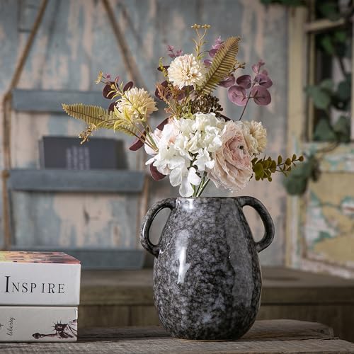 Tanvecle Black Ceramic Vase with 2 Handles Modern Farmhouse Decor Rustic Terracotta Pottery Decorative Flower Vases Clay Small Vase Centerpiece for Dining Table 7 Inch Tall - Image 3