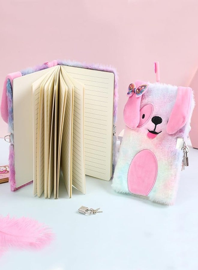 YankMooM Dog Diary with Lock for Girls, Pink Secret Journal for Kids Hardcover Fluffy Tie-Dye Notebook Gift for Writing and Drawing - Image 2