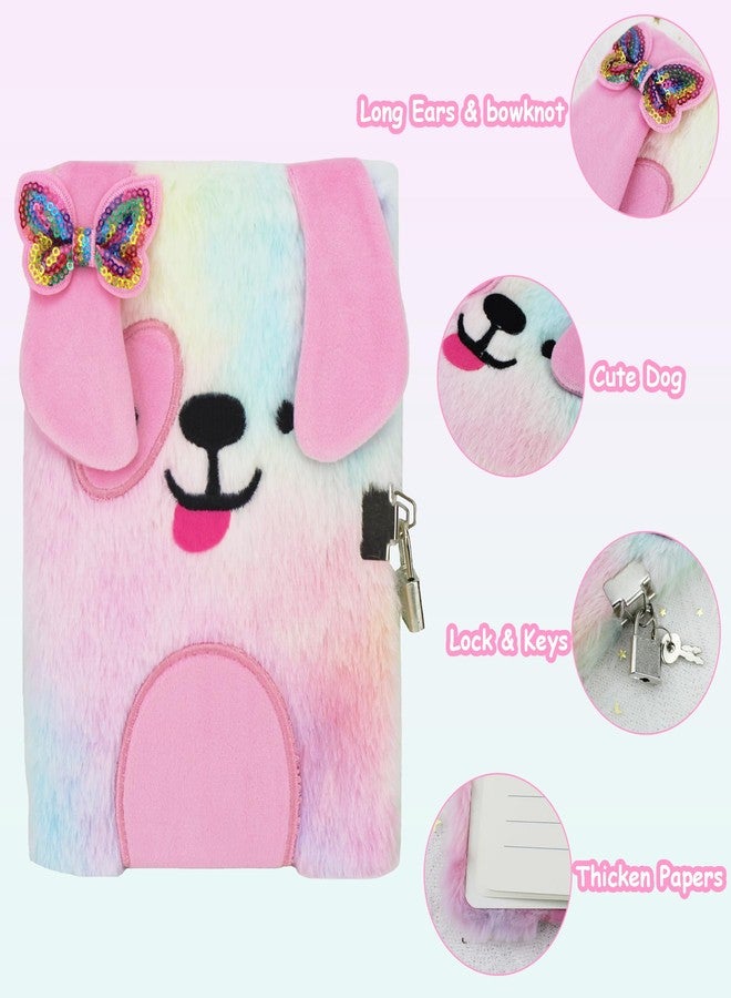 YankMooM Dog Diary with Lock for Girls, Pink Secret Journal for Kids Hardcover Fluffy Tie-Dye Notebook Gift for Writing and Drawing - Image 3
