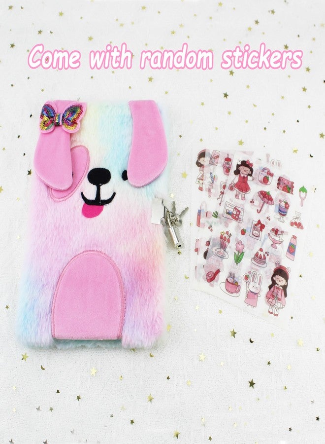 YankMooM Dog Diary with Lock for Girls, Pink Secret Journal for Kids Hardcover Fluffy Tie-Dye Notebook Gift for Writing and Drawing - Image 4