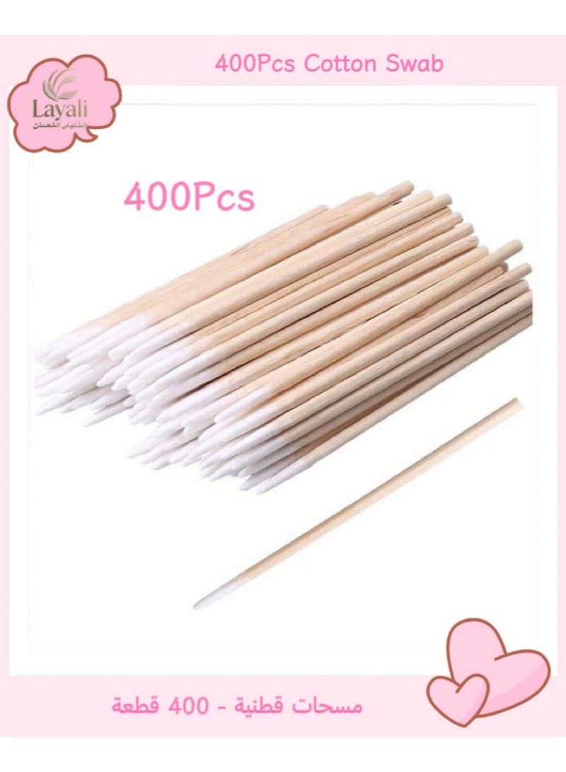 Layali 400 PCS Cotton Swab, For Eyebrow Beauty Make-Up, Nail Seam Dedicated Dirty Picking, Wood Handle Small Pointed Tip Head - Image 1