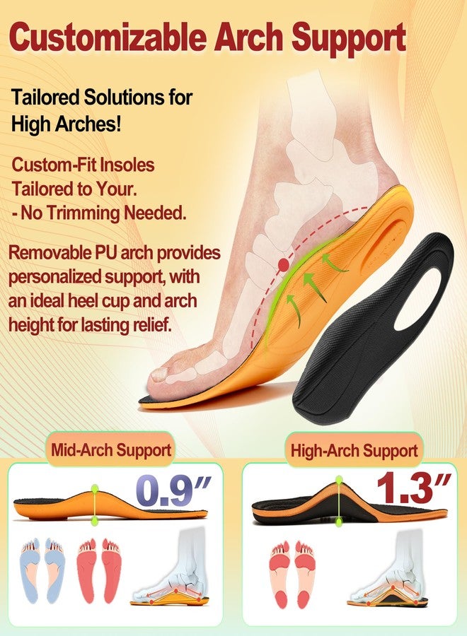 OrthoComfoot Orthotic Inserts for Women Men, High Arch and Plantar Fasciitis Insoles, Premium Flat Foot 240LBS+ Heavy-Duty Comfort Work Boot Cloud Insoles for Foot & Knee Pain,Size 9 Women / 7 Men - Image 4
