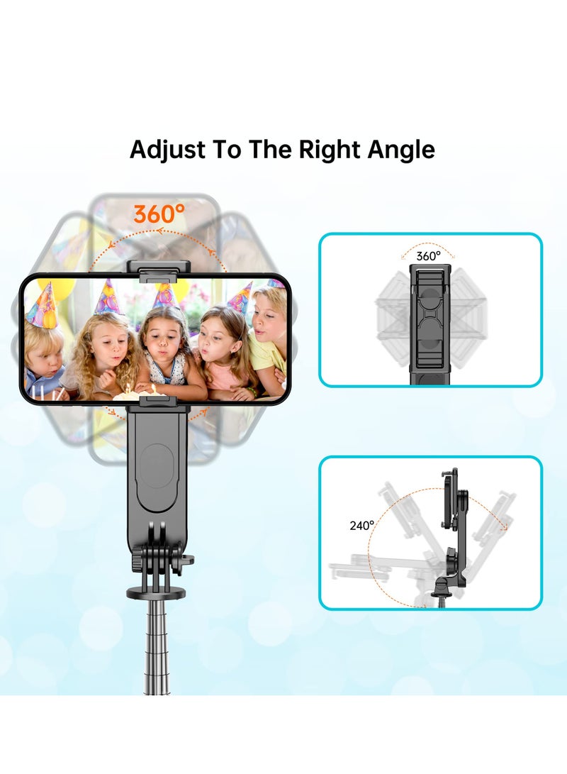 SYOSI Stable Selfie Stick Tripod with Fill Light, Portable 44 Inch Extendable Selfie Stick with Bluetooth Wireless Remote and Travel Tripod Stand 360 Rotation, for iPhone 15/14/13 Pro/XS Max Smartphone - Image 5