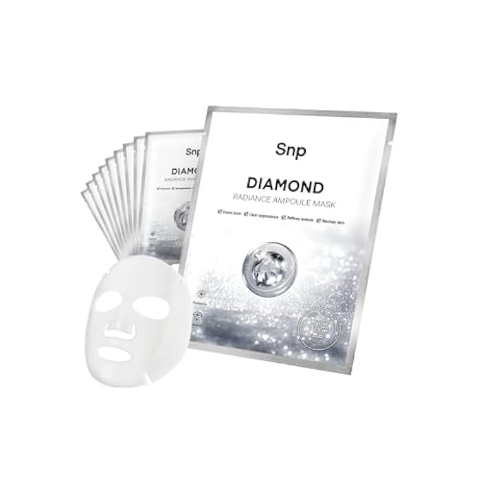 SNP 100% Diamond + 1000mg Hyaluronic Acid Sheet Mask | Tightening, Hydrating, and Nourishing with Real Diamonds for All Oily Skin Types | Korean Face Mask Skincare | Facial Moisturizing | 10 Sheets - Image 1