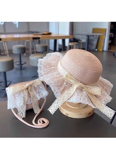 Childrens Sun Protection Fishing Hat Womens Woven Straw Hat Summer Beach Sunshade Baby 2024 New Summer Style 11# lotus root pink color (suit) 2-6 years old [cap circumference about 52cm]]
