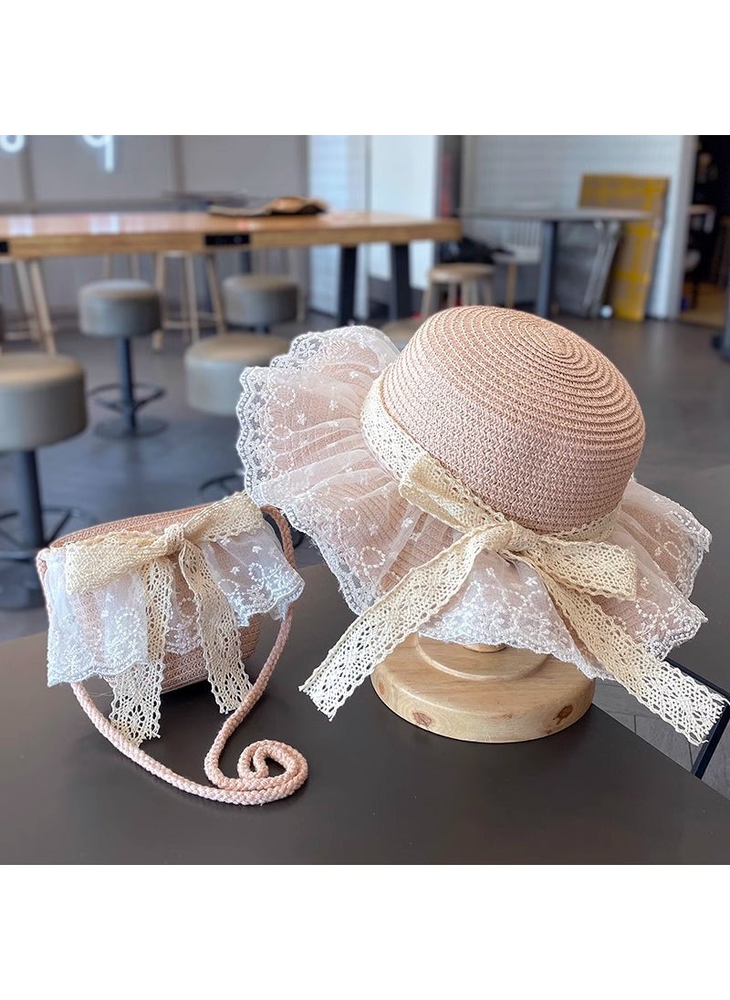 Generic - Childrens Sun Protection Fishing Hat Womens Woven Straw Hat Summer Beach Sunshade Baby 2024 New Summer Style 11# lotus root pink color (suit) 2-6 years old [cap circumference about 52cm]] - Image 1