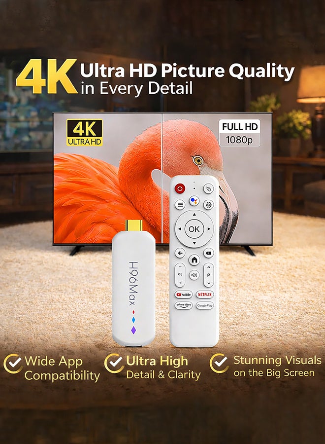 اتش 96 ماكس جهاز تلفزيون ذكي ستوك أندرويد 14 رباعي النواة S905L3 واي فاي 6 بلوتوث 5.0 4K مشغل وسائط مساعد صوتي جوجل جهاز تلفزيون AI، صندوق تلفزيون ستوب أبيض - Image 3