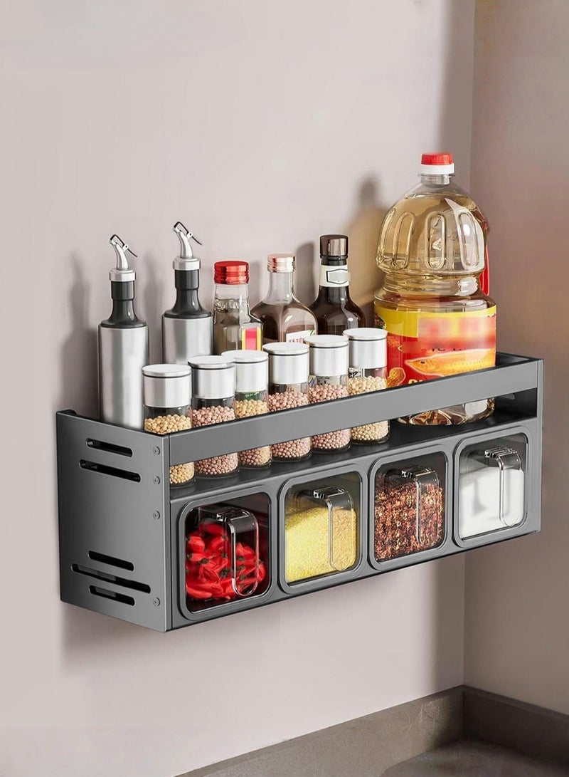EzzySo طقم برطمانات التوابل مع 4 صناديق توابل رف التوابل لخزانة المطبخ مثبت على الحائط أو تخزين على سطح الطاولة - Image 1