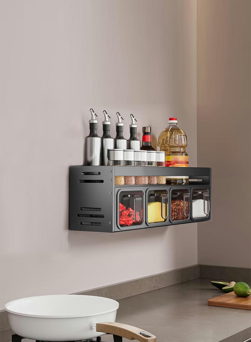EzzySo طقم برطمانات التوابل مع 4 صناديق توابل رف التوابل لخزانة المطبخ مثبت على الحائط أو تخزين على سطح الطاولة - Image 3