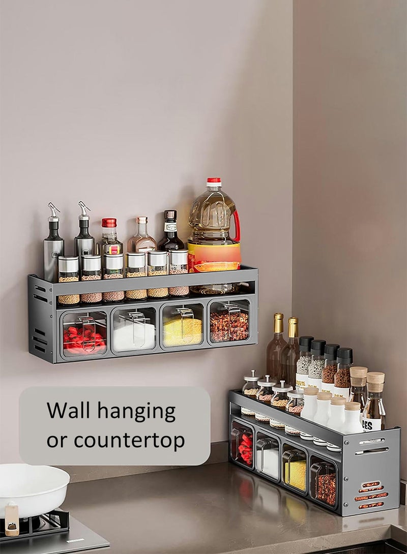 EzzySo طقم برطمانات التوابل مع 4 صناديق توابل رف التوابل لخزانة المطبخ مثبت على الحائط أو تخزين على سطح الطاولة - Image 2