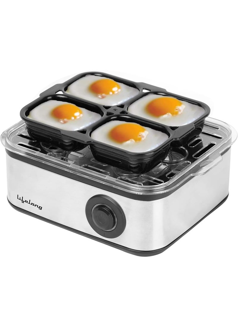 Lifelong 2-in1 Egg Boiler and Poacher 500-Watt (Transparent and Silver Grey), Boil 8 eggs, Poach 4 eggs, Easy to clean  - Image 1