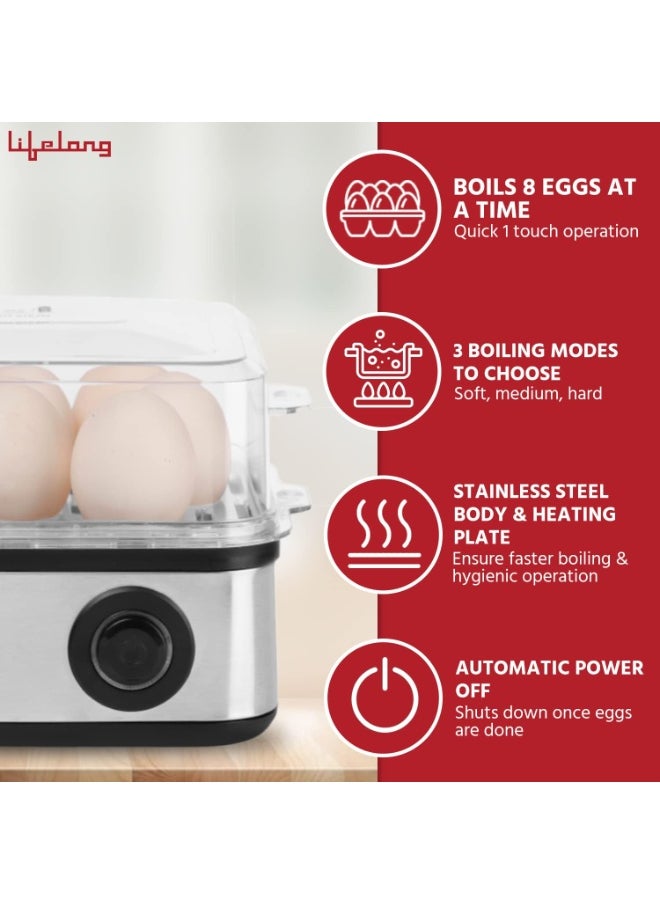 Lifelong 2-in1 Egg Boiler and Poacher 500-Watt (Transparent and Silver Grey), Boil 8 eggs, Poach 4 eggs, Easy to clean  - Image 3