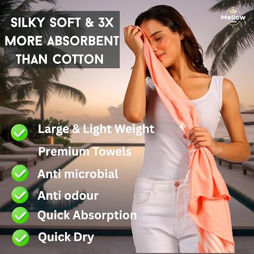 MELLOW 100% Bamboo Large Bath Towel for Women & Men | Ultra Soft, Premium Absorbent, Lightweight, Quick Dry Towel, Travel, Gym, Beach, Pool, and Yoga | 30 * 60 Inches (Set of 1, Peach Pearl) 250 TC - Image 2
