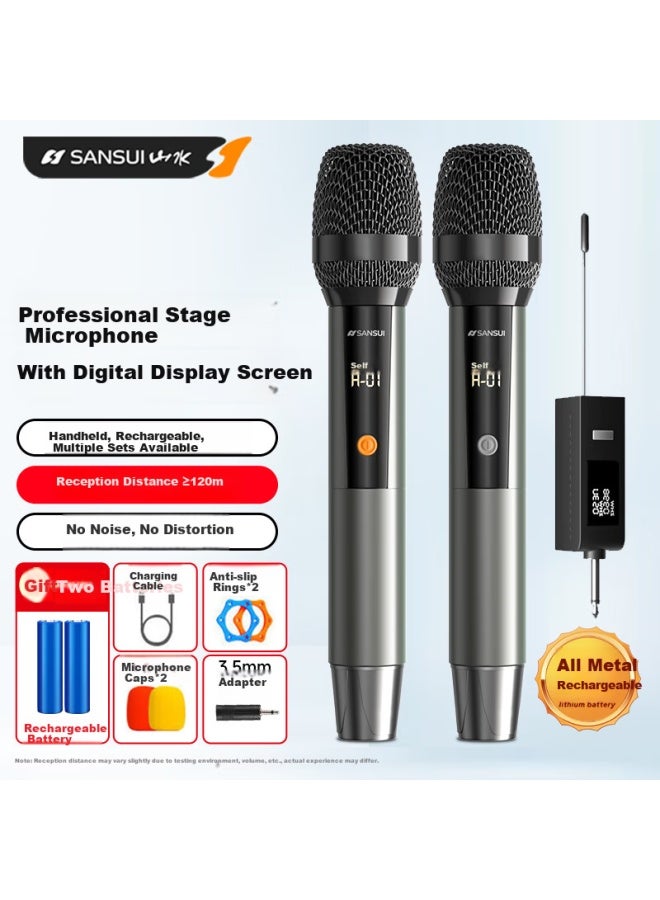 Sansui K73 Wireless Microphone For Home Ktv Singing Stage Hosting Speech Conference Speaker Sound Amplifier Fm Universal One Drag Two Metal Microphone