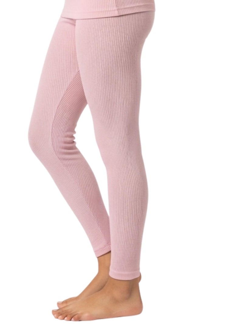 DChica Essentials Thermal Wear Bottom for Women, Winter Inner Wear, High Waist Thermal Leggings, Regular Fit Pants for Young Ladies, Cotton Blend, Pack of 1 (Color_Pink) - Image 4