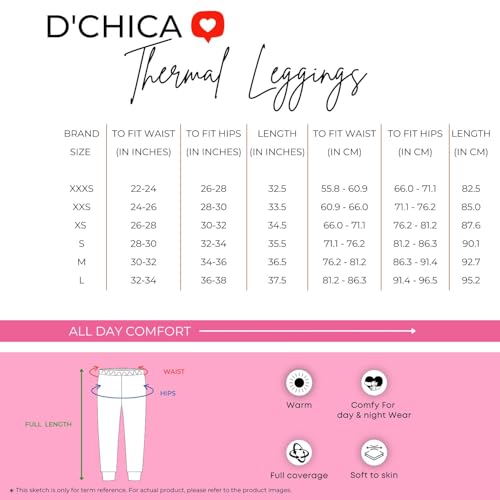 DChica Essentials Thermal Wear Bottom for Women, Winter Inner Wear, High Waist Thermal Leggings, Regular Fit Pants for Young Ladies, Cotton Blend, Pack of 1 (Color_Pink) - Image 2