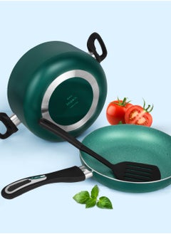 Impex 8 Piece Aluminium Nonstick Cookware Set,5 Layer Super Granite Coating,2 Saucepan With Tempered Glass Lid, Milk pan With Lid, Fraying Pan And Spatula-NCB 7108GR  - Image 3