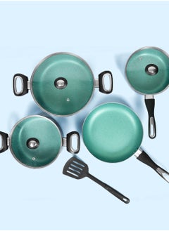 Impex 8 Piece Aluminium Nonstick Cookware Set,5 Layer Super Granite Coating,2 Saucepan With Tempered Glass Lid, Milk pan With Lid, Fraying Pan And Spatula-NCB 7108GR  - Image 4
