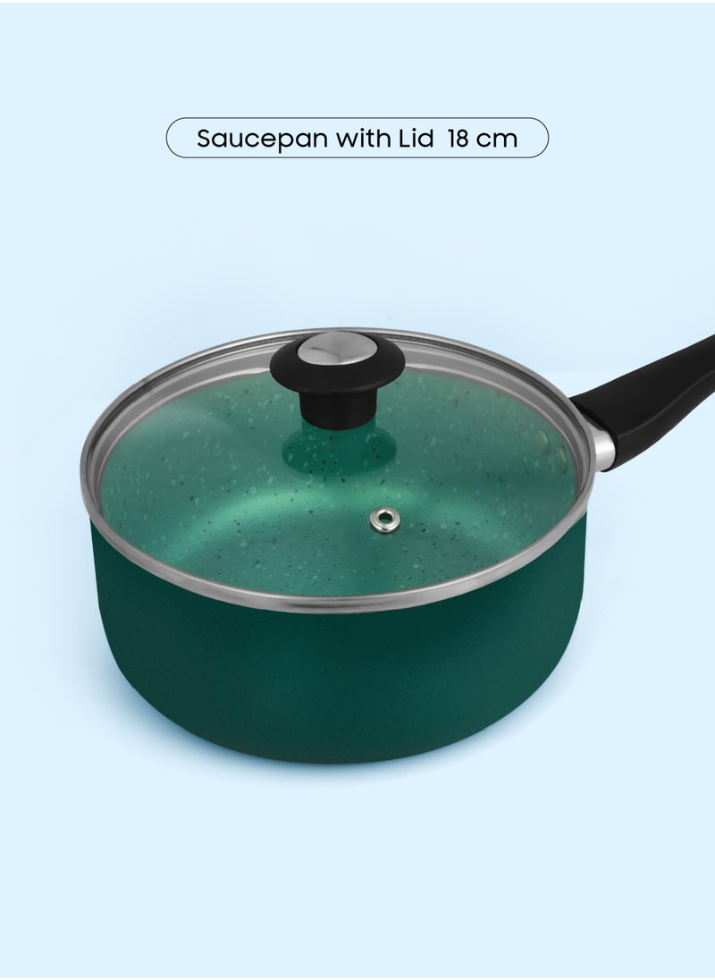 8 Piece Aluminium Nonstick Cookware Set,5 Layer Super Granite Coating,2 Saucepan With Tempered Glass Lid, Milk pan With Lid, Fraying Pan And Spatula-NCB 7108GR
