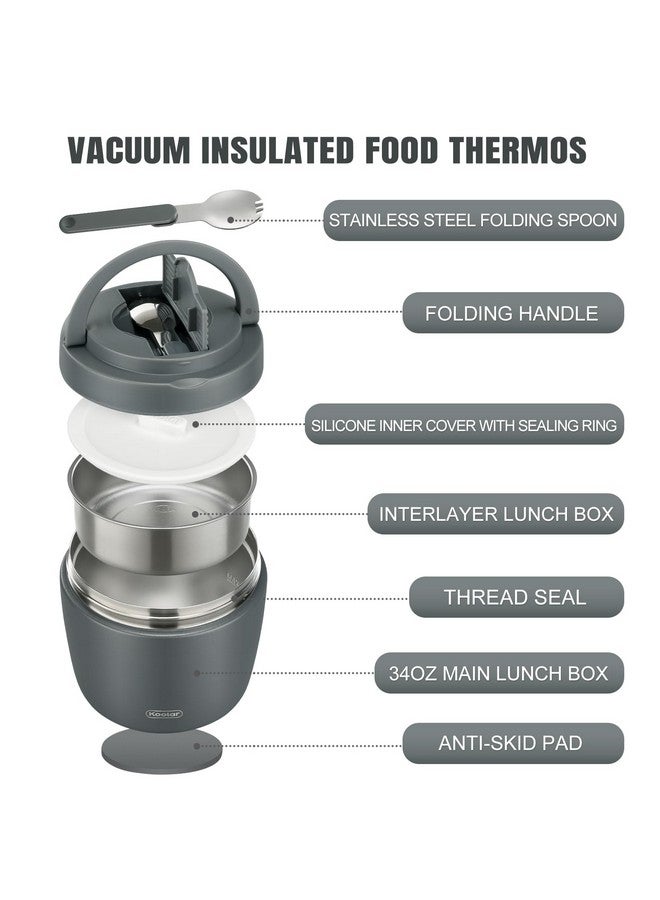 ITSLIFE Soup Thermo for Hot Food Adults 32OZ Lunch Containers Wide Mouth Hot Food Jar Vacuum Insulated Stainless Steel Bento Box Leakproof with Spoon (Grey) - Image 2