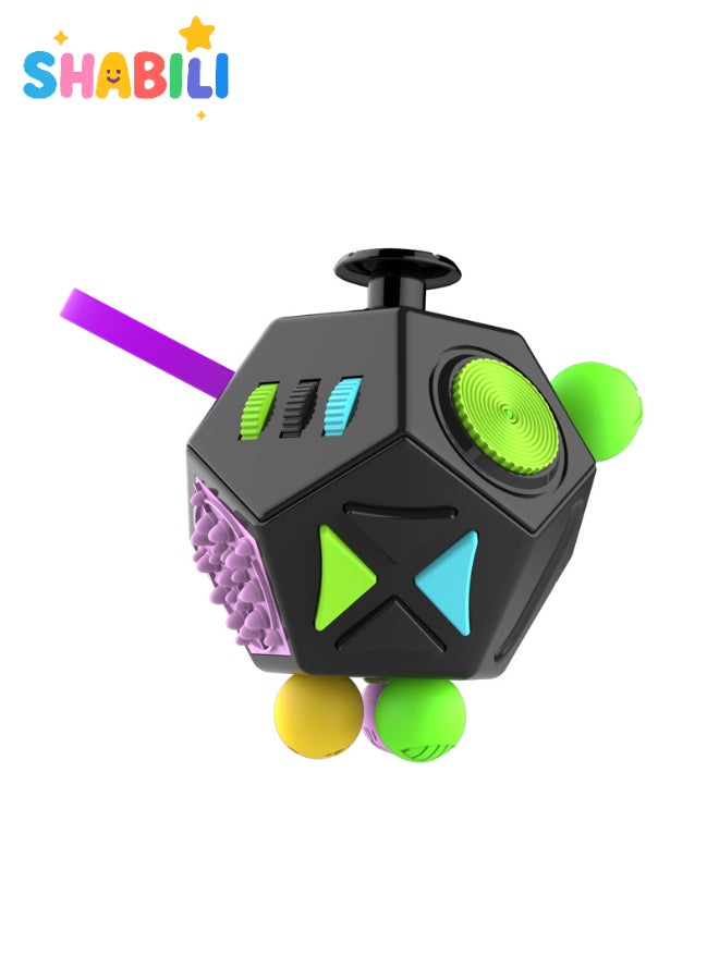 SHABILI 12-Side Fidget Cube for Kids and Adults, Sensory Stress Relief Toy with Gears, Joystick, Buttons & Switches – Anxiety Relief Cube for ADHD, OCD, Autism – Anti-Stress Gadget for Travel, School, Office - Image 1