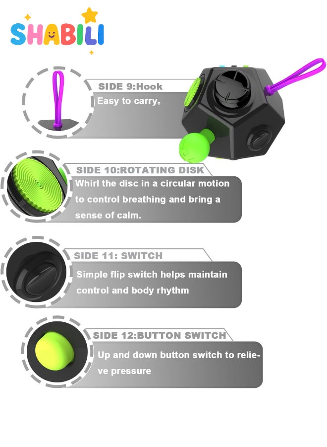 SHABILI 12-Side Fidget Cube for Kids and Adults, Sensory Stress Relief Toy with Gears, Joystick, Buttons & Switches – Anxiety Relief Cube for ADHD, OCD, Autism – Anti-Stress Gadget for Travel, School, Office - Image 5
