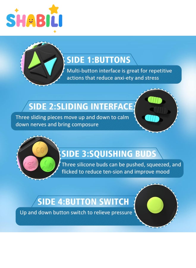 SHABILI 12-Side Fidget Cube for Kids and Adults, Sensory Stress Relief Toy with Gears, Joystick, Buttons & Switches – Anxiety Relief Cube for ADHD, OCD, Autism – Anti-Stress Gadget for Travel, School, Office - Image 2