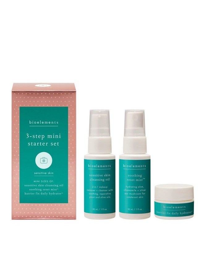 Bioelements 3Step Mini Starter Set: Sensitive Skin Includes Cleansing Oil Soothing Reset Mist Toner & Barrier Fix Daily Hydrator Moisturizer Vegan Gluten Free Never Tested On Animals  - Image 1