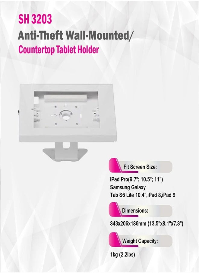 Skill Tech SH 3203 Anti-Theft Wall-Mounted/Countertop Tablet Holder for 9.7"-11" Tablets, 1kg Load Capacity – Black  - Image 3
