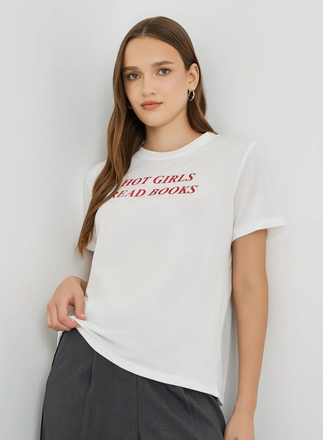 تايك تو Take Two Slogan Print Regular Fit T-Shirt