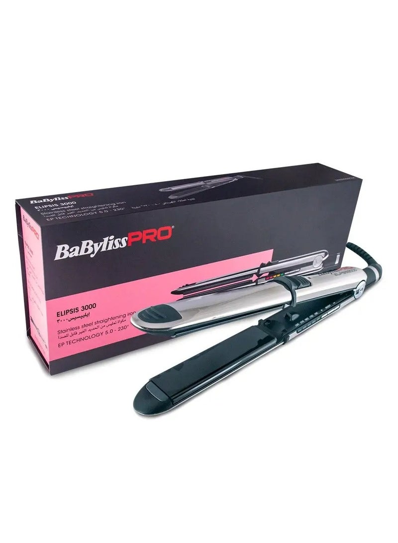 BaBylissPRO Elipsis 3000 Professional Hair Straightener with Black Stainless-Steel Body | Dual Function for Curling & Straightening | Ionic Technology | EP 5.0 Ceramic Plates – BAB3000EPSDE