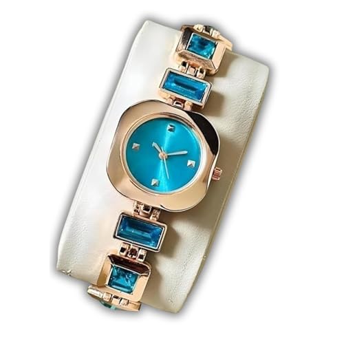 SWADESI STUFF Women’s Luxury Analog Watch – Round Dial in Square Case – Stone Studded Bracelet Strap Quartz Wrist Watch for Girls, Ladies & Miss (Blue) - Image 1