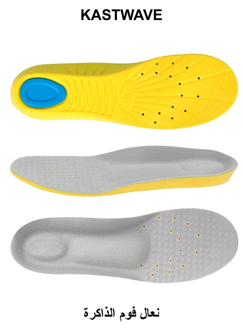 KASTWAVE Memory Foam Insoles, PU Sport Insoles, Comfortable Breathable, Shock Absorption Arch Support Insoles (Men 38-42.5/ Women 37-42) - Image 1
