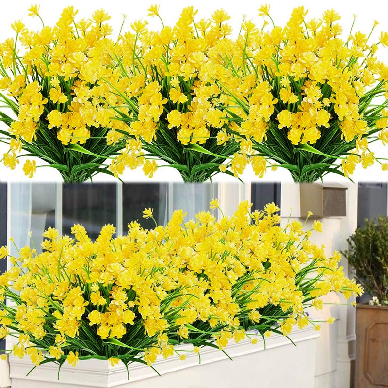 ArtBloom 20 Bundles Outdoor Artificial Fake Flowers UV Resistant Shrubs Plants Faux Plastic Greenery for Indoor Outside Hanging Plants Garden Porch Window Box Home Wedding Farmhouse Decor Yellow
