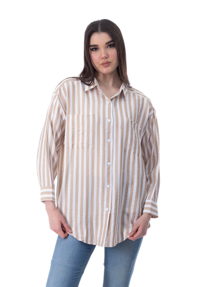 BEBO Women's striped long-sleeved shirt, free size, fits weight from 60 to 85 kg approximately - Image 1