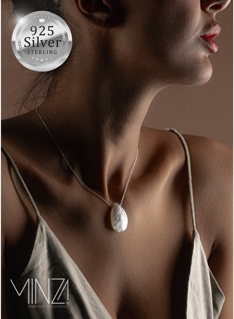Minza " Oyster " Pure 925 Sterling Silver, Shell Stone, Handmade Necklace for Women, Pendant and Chain Necklace, 1.00 grams of Silver, Jewelry for Casual & Special Occasion - Image 1