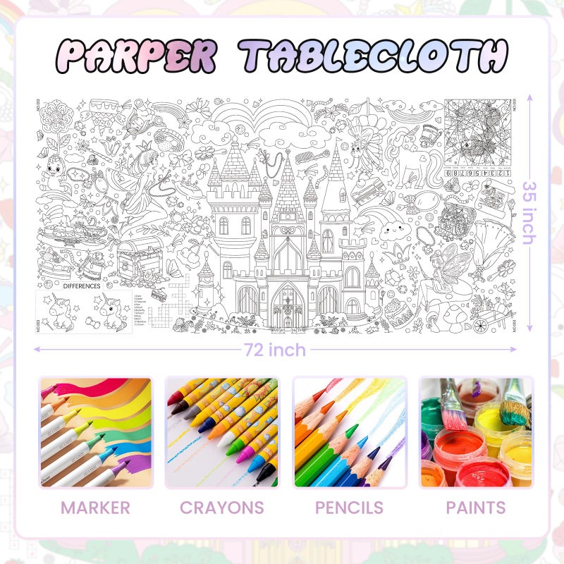 Drunze Princess Party Activity Giant Coloring Poster,35x72Inch Drawing Paper oloring Table Cloth,DIY PrincessTablecloth Art Crafts Coloring Sheet for Kids,Home Classroom Party Decorations Suppiles - Image 2