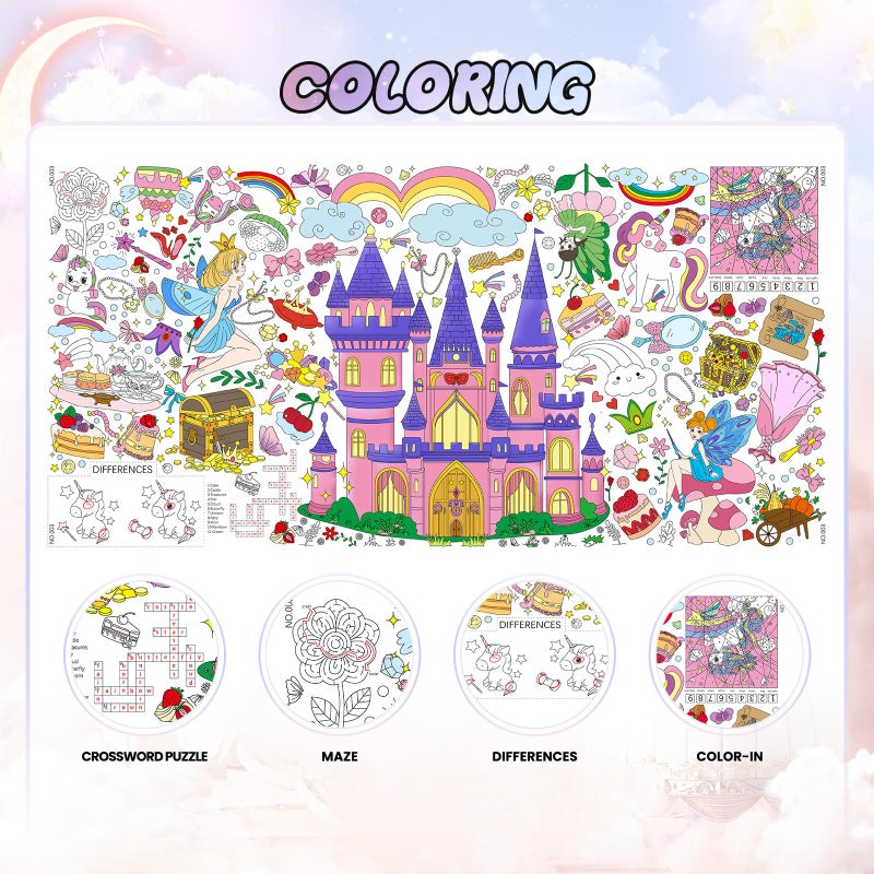 Drunze Princess Party Activity Giant Coloring Poster,35x72Inch Drawing Paper oloring Table Cloth,DIY PrincessTablecloth Art Crafts Coloring Sheet for Kids,Home Classroom Party Decorations Suppiles - Image 3