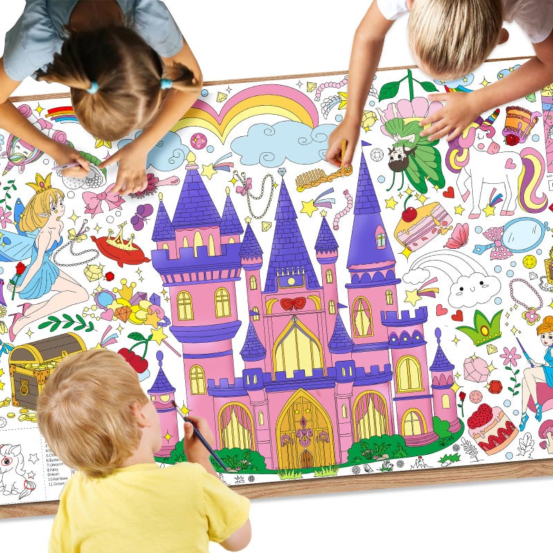 Drunze Princess Party Activity Giant Coloring Poster,35x72Inch Drawing Paper oloring Table Cloth,DIY PrincessTablecloth Art Crafts Coloring Sheet for Kids,Home Classroom Party Decorations Suppiles - Image 1