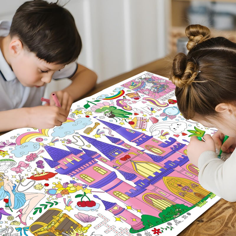 Drunze Princess Party Activity Giant Coloring Poster,35x72Inch Drawing Paper oloring Table Cloth,DIY PrincessTablecloth Art Crafts Coloring Sheet for Kids,Home Classroom Party Decorations Suppiles - Image 4