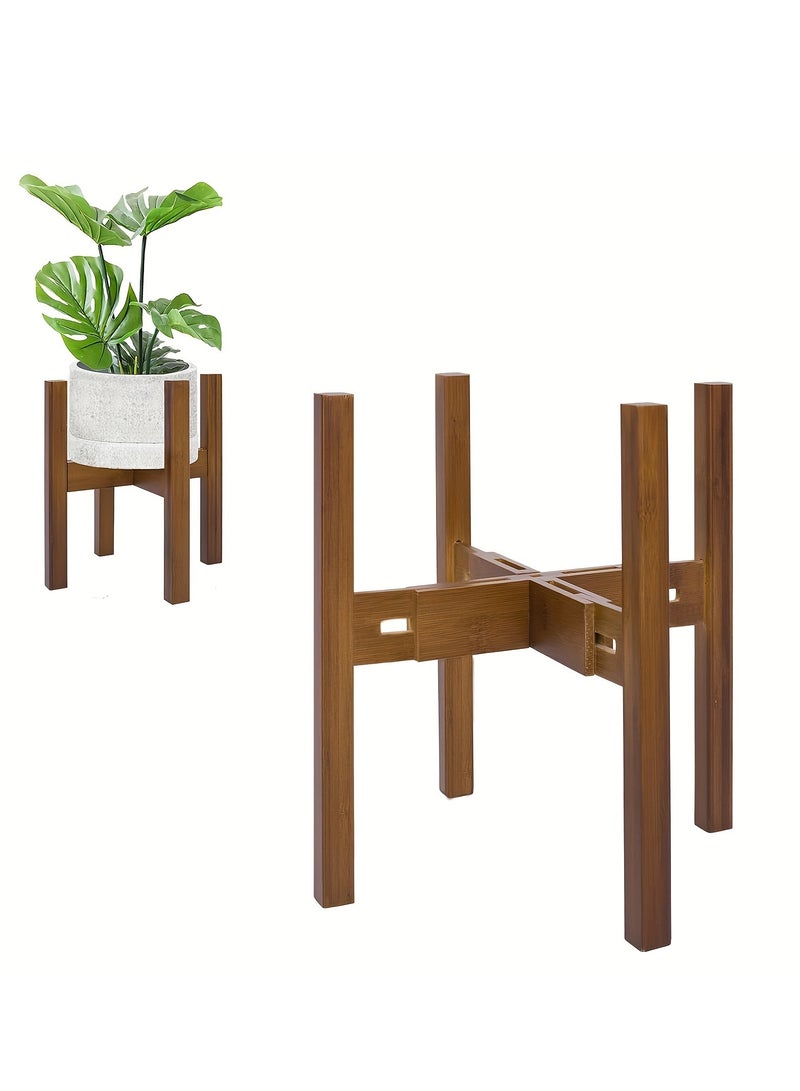 Generic Adjustable Indoor Plant Stand, Bamboo Mid-Century Modern Plant Stand, Stable Plant Stand (Pots and Plants Not Included)  - Image 1