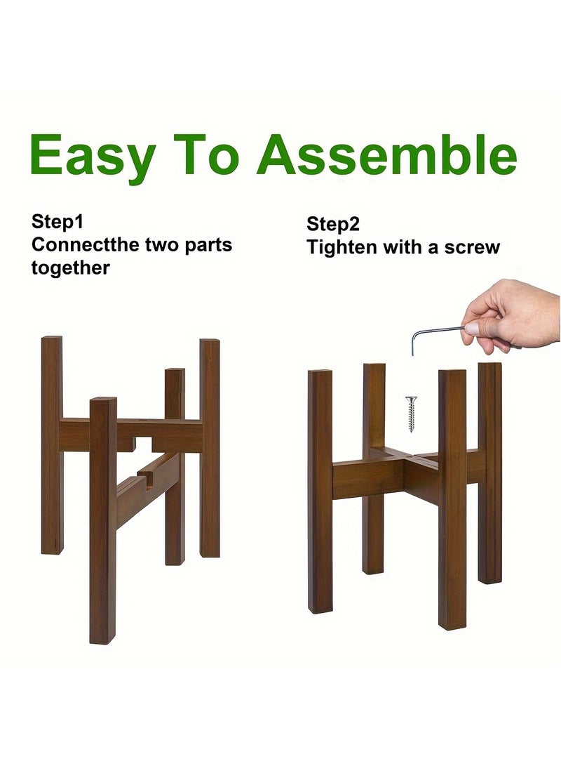 Generic Adjustable Indoor Plant Stand, Bamboo Mid-Century Modern Plant Stand, Stable Plant Stand (Pots and Plants Not Included)  - Image 2
