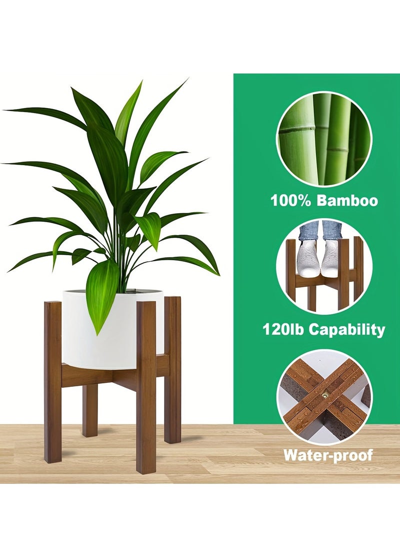 Generic Adjustable Indoor Plant Stand, Bamboo Mid-Century Modern Plant Stand, Stable Plant Stand (Pots and Plants Not Included)  - Image 3