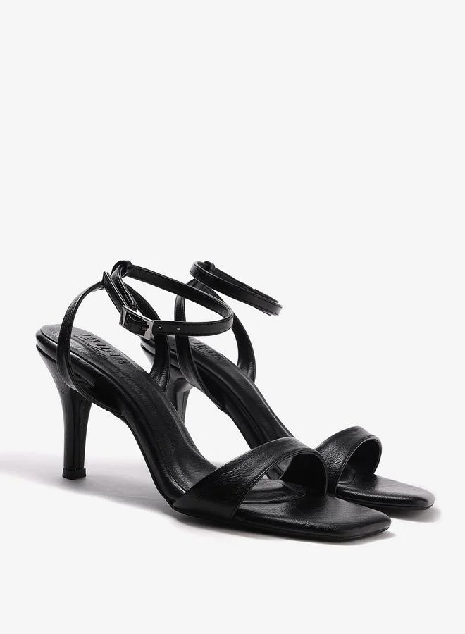 Pair-Ie Tales Black Ankle Strap Stiletto Heel Sandals