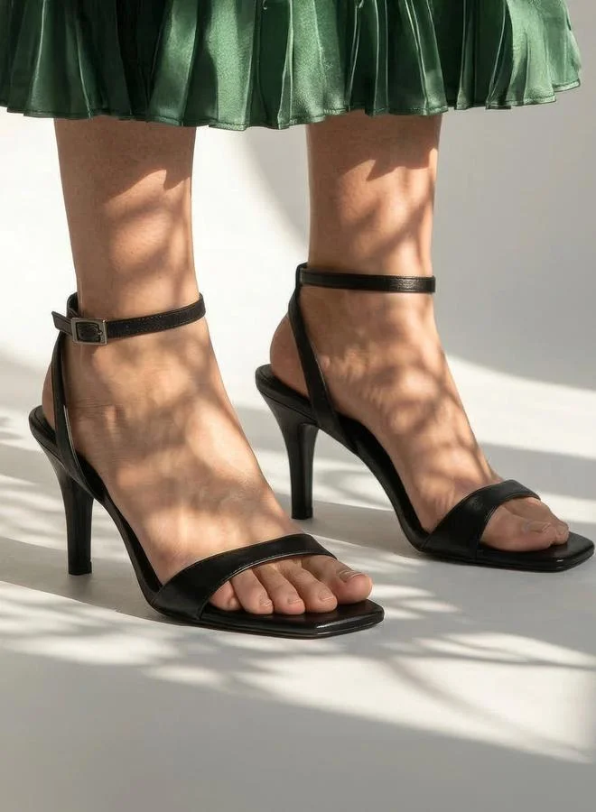 Pair-Ie Tales Black Ankle Strap Stiletto Heel Sandals
