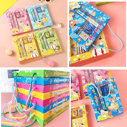 Sillyme 12 pcs Cute Cartoon Stationery Set - Includes Pencil scale, eraser note - Return Gifts Birthday Party for kids - return gift for kids birthday age 6-10 3 4 5 6 7 8 12 6-12 years - Image 3